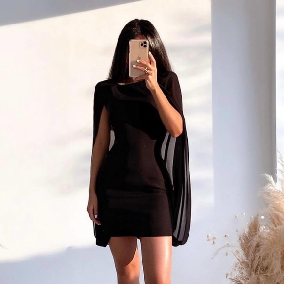 ZARA CAPE STYLE MINI DRESS BLACK M - Picture 3 of 13